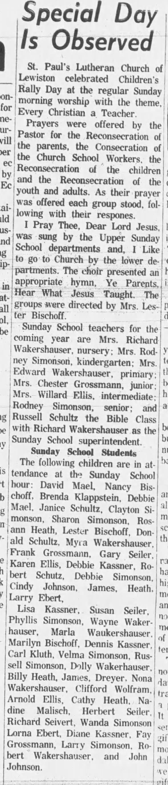 Saint Paul's Lutheran Church Children's Rally Day 06 Oct 1962